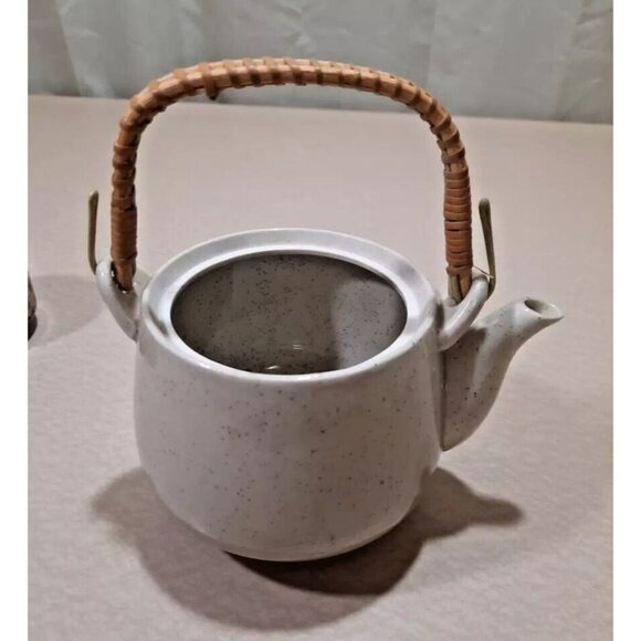 *Japanese Armbee Cherry Blossom Sakura Ceramic Wicker Handle Teapot w 4 Cups - Picture 4 of 9